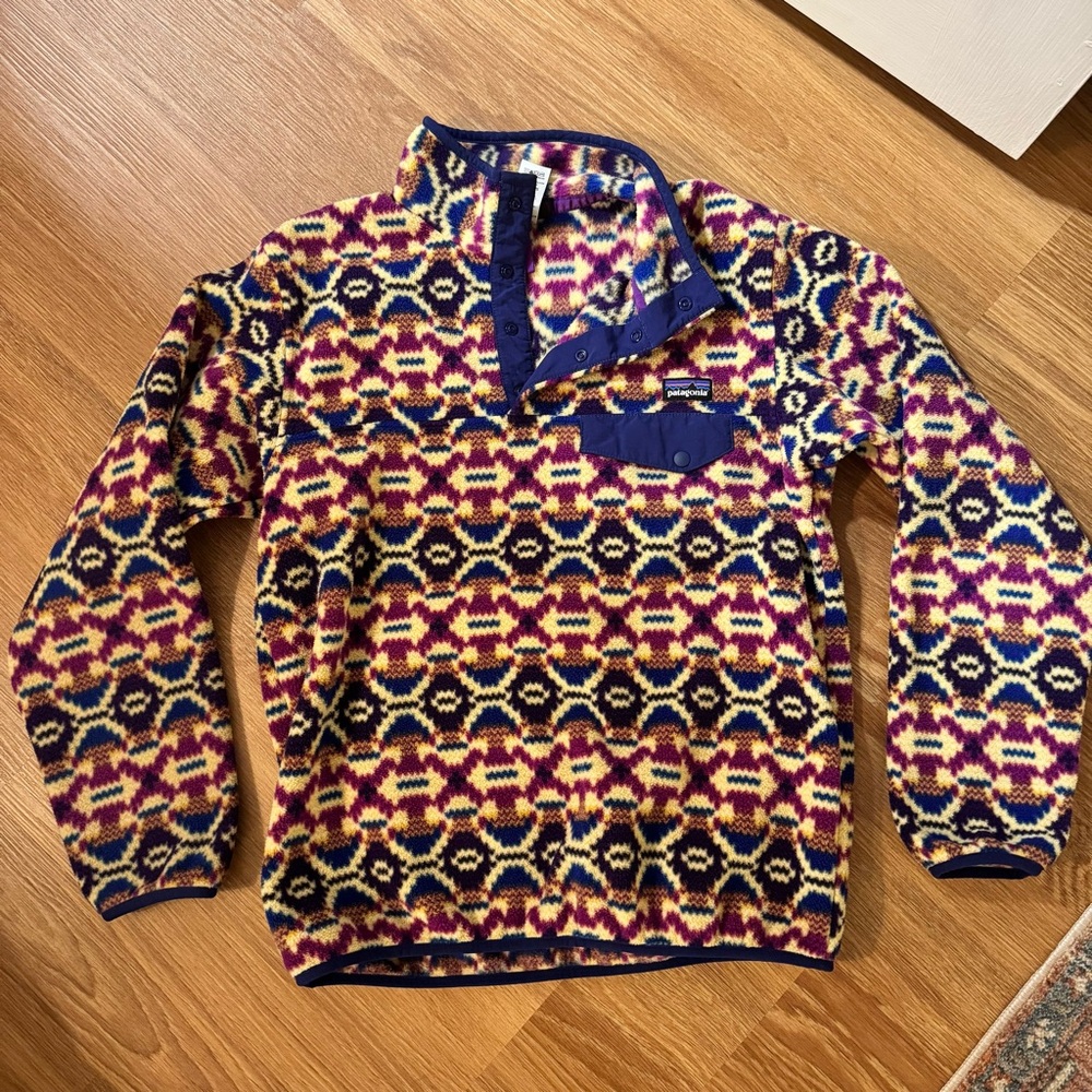 Patagonia Synchilla jacket Vibrant Patterned Sweater - Blue and Yellow